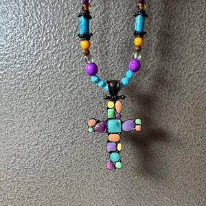 Colorful Beaded Cross Necklace